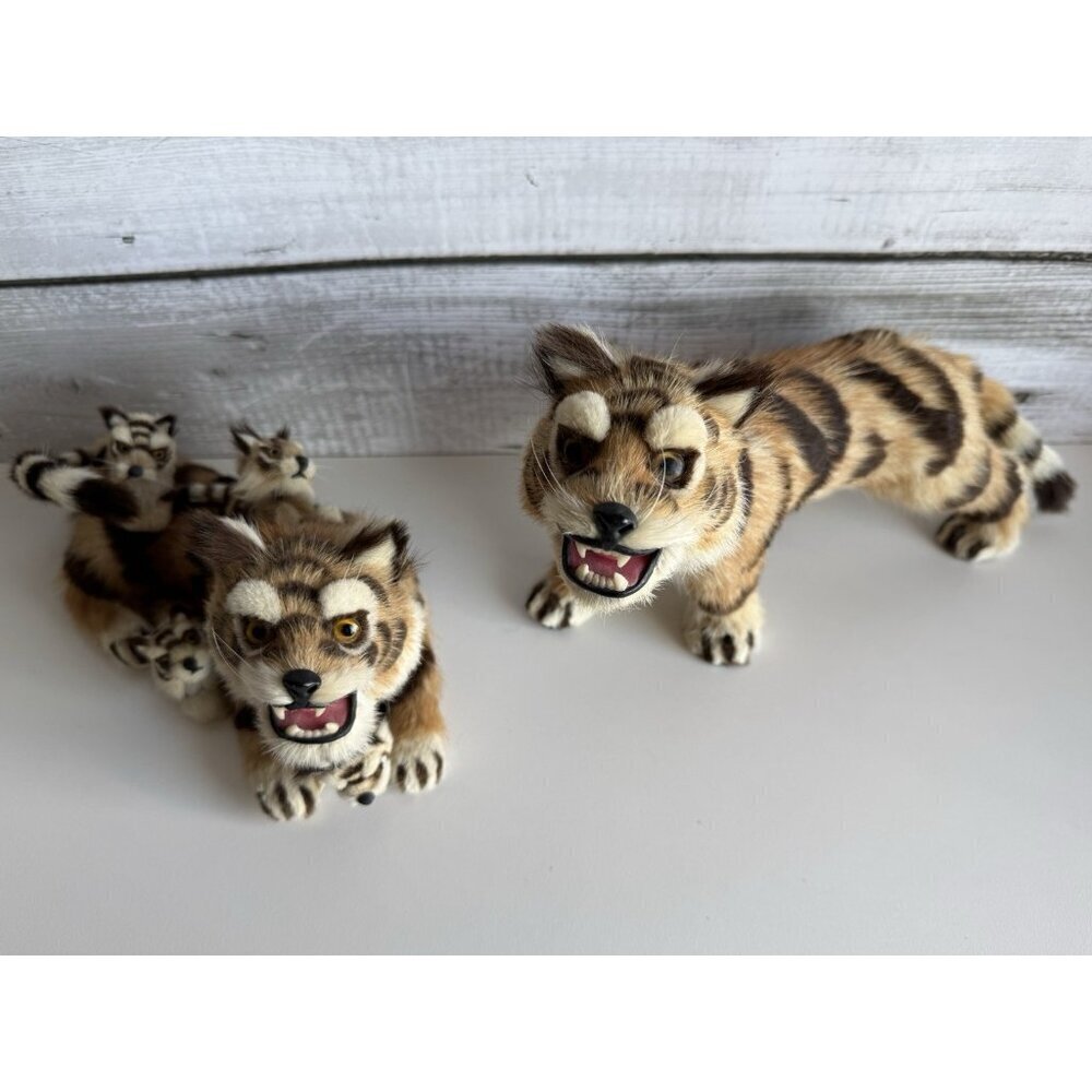 Vintage Handmade Real Fur Tiger Figurines – Set of 2